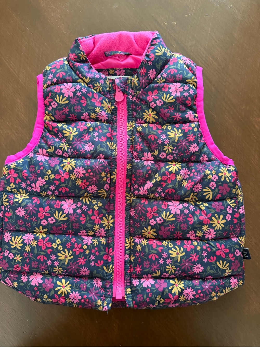Baby GAP Floral Puffer Vest in Pink and Navy